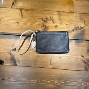 Coach‎ Legacy Leather Navy Blue Wristlet Stitch Zip Pouch Clutch Y2K White Trim